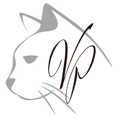 Outline of a cat with the letters V P